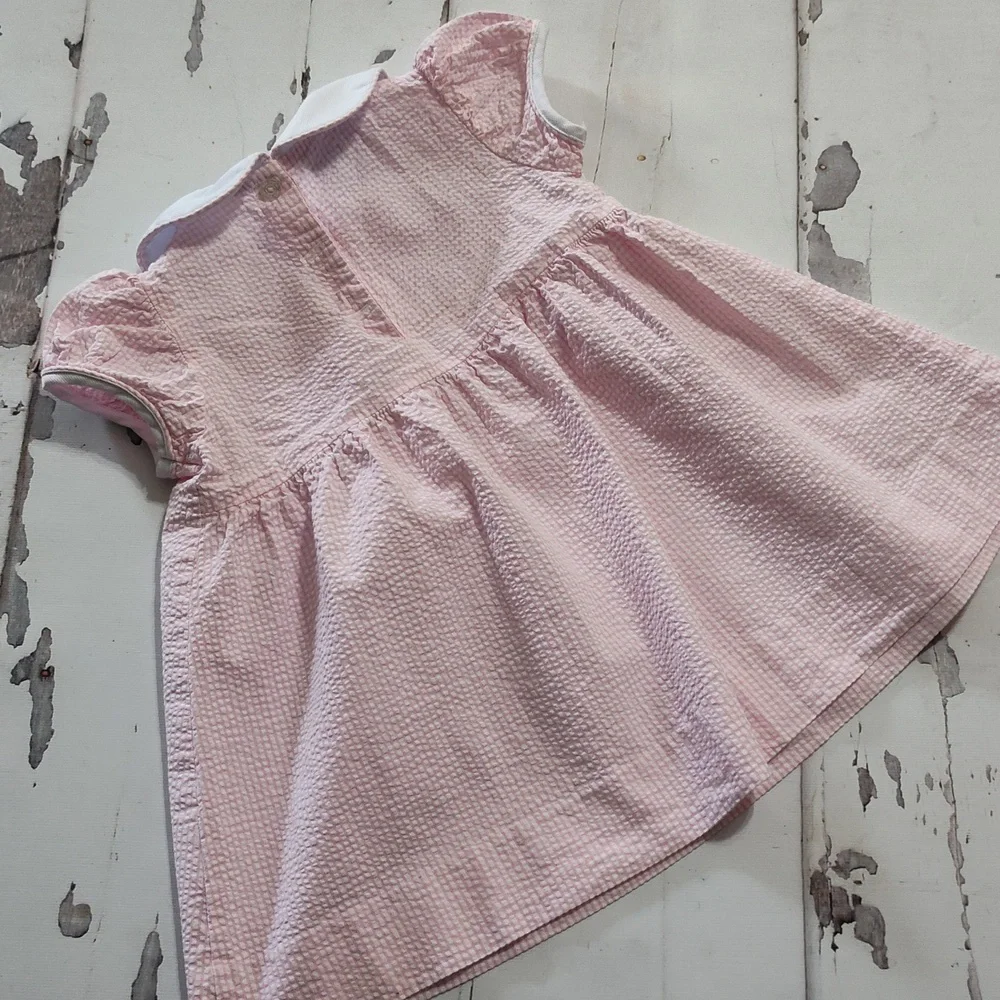 Little English Pink Seersucker Dress Easter Bunny  Size 2t Peter Pan Collar - Picture 5 of 5